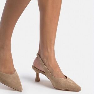 NEW [Preston & Payton] Slingback Pointed Kitten Heel Nude Suede Women’s 7.5
